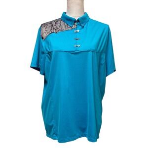 Jamie Sadock Golf Polo Shirt Womens XL Aqua Blue Abstract Pullover Quarter Hook